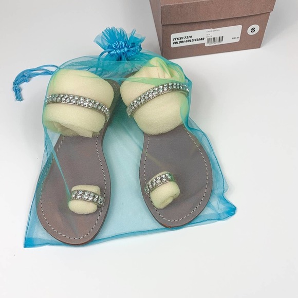 Trina Turk Oasis Diamond Slide Leather Sandal Gold Size 8 - Picture 2 of 7